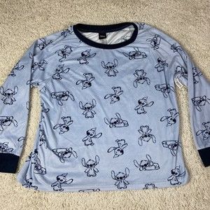 Disney Stitch Shirt Adult Large Smoothing Blue Sleepwear Long Sleeve Pajama Top